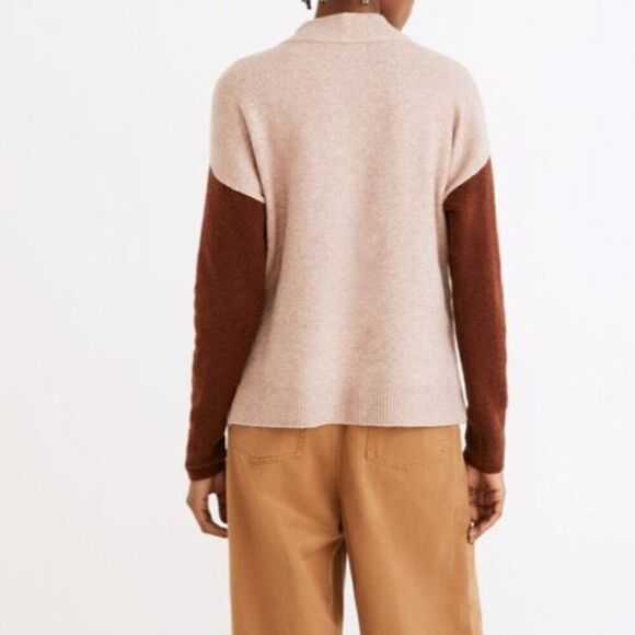 Madewell Wool Blend Redmond Mockneck Pocket Sweater in Colorblock Size XS - Picture 2 of 7